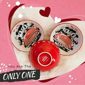 HP✨DISNEY VALENTINES DAY MICKEY & MINNIE LOVE HEARTS BOWL SET HOME KITCHEN DECOR